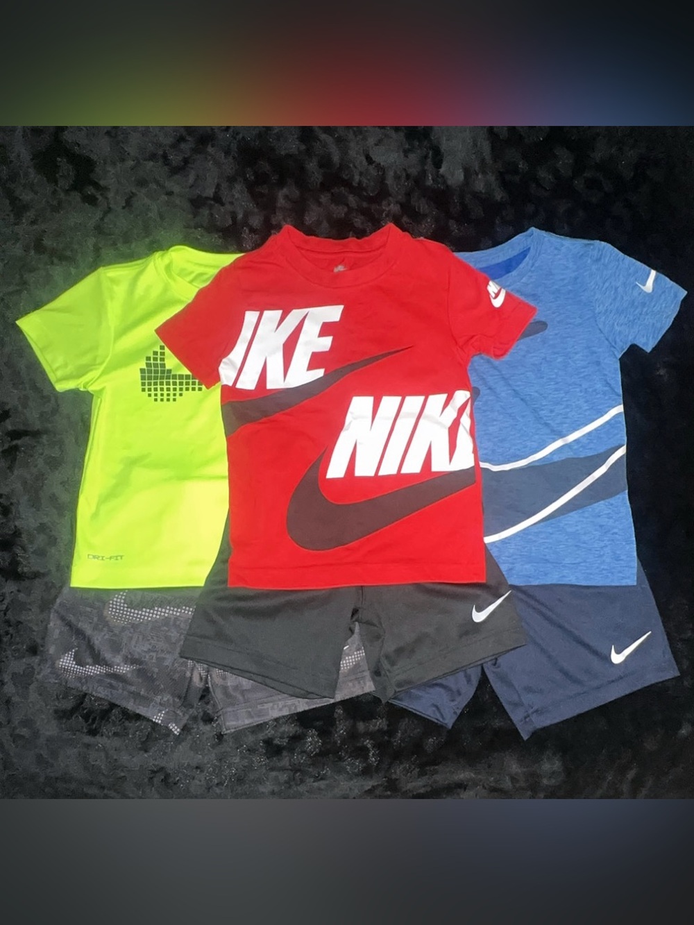 Nike Kids Short Sleeve Tee Trio - Red, Neon Yellow & Blue